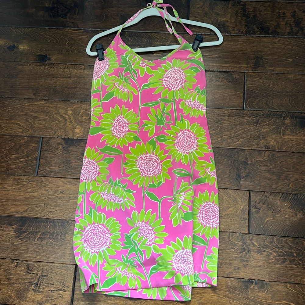 VINTAGE! Lilly Pulitzer Silk Halter Dress with Shelf Bra